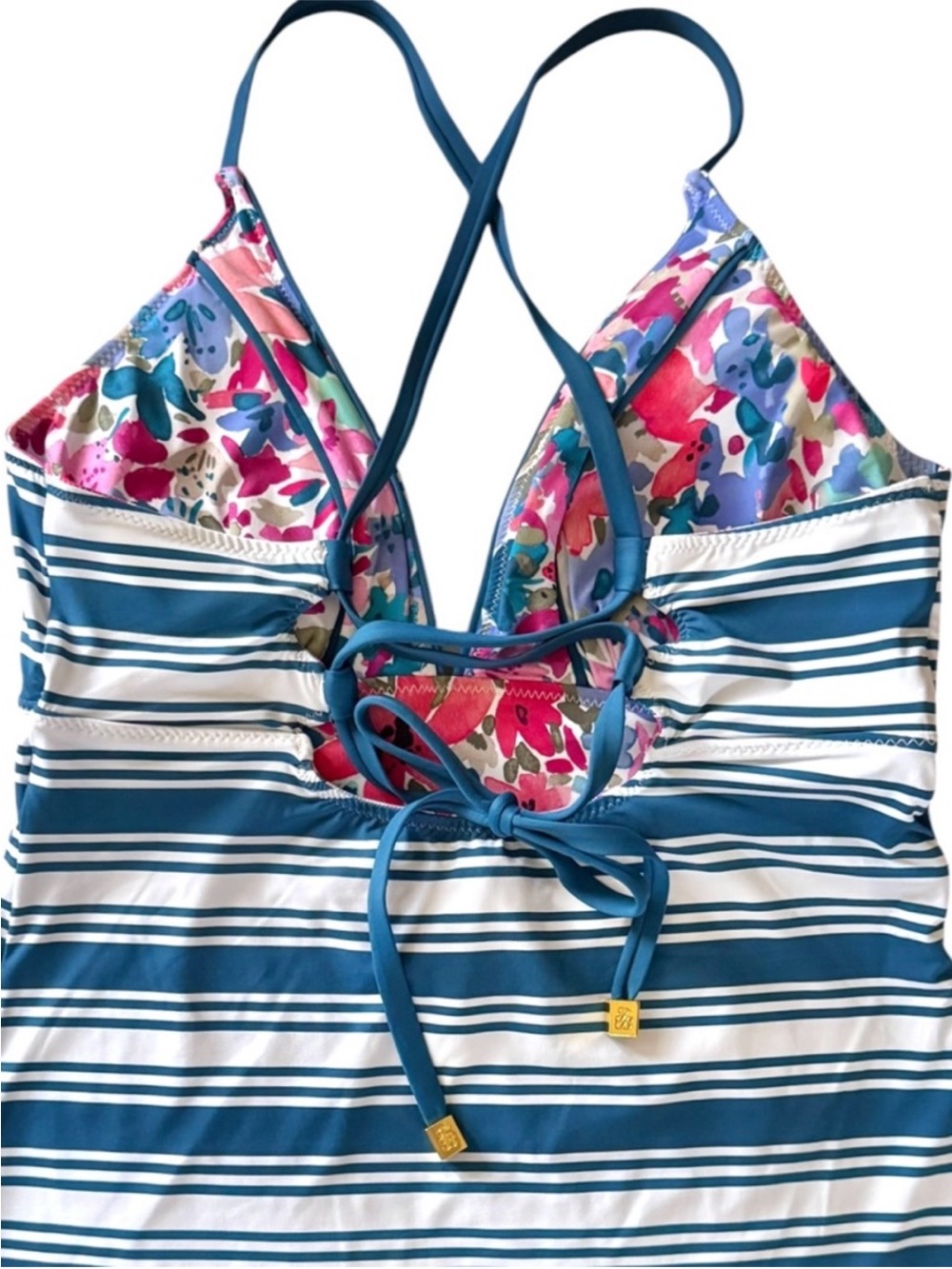 Tommy Bahama Watercolor Floral Reversible Halter Tankini Top - Picture 12 of 14